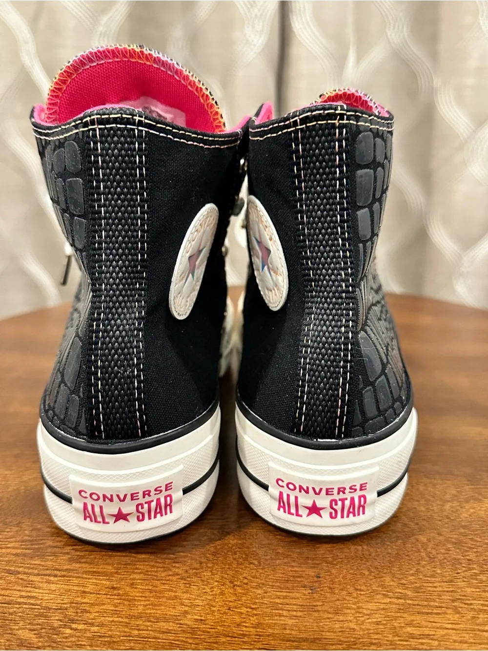 Converse All Star Lift Women’s Leather High Top Sneakers - Black Pink Size 7.5 - Picture 8 of 12
